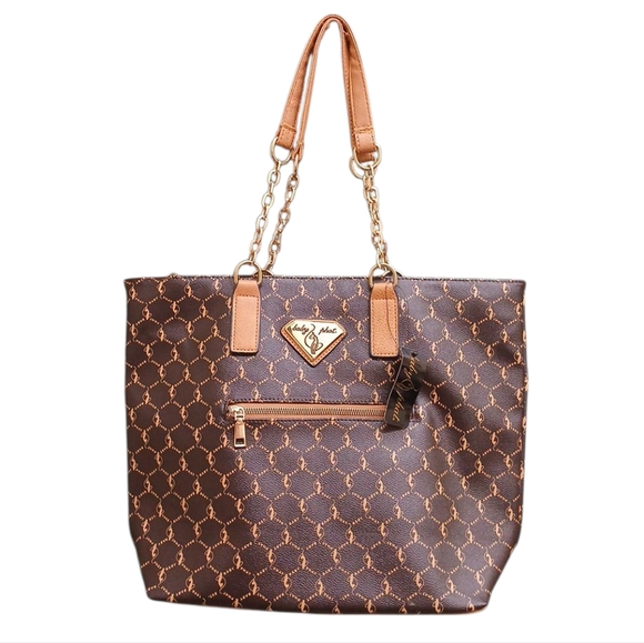 Baby Phat NWT Logo Print Faux Leather Tote Bag With Chains - Picture 1 of 12